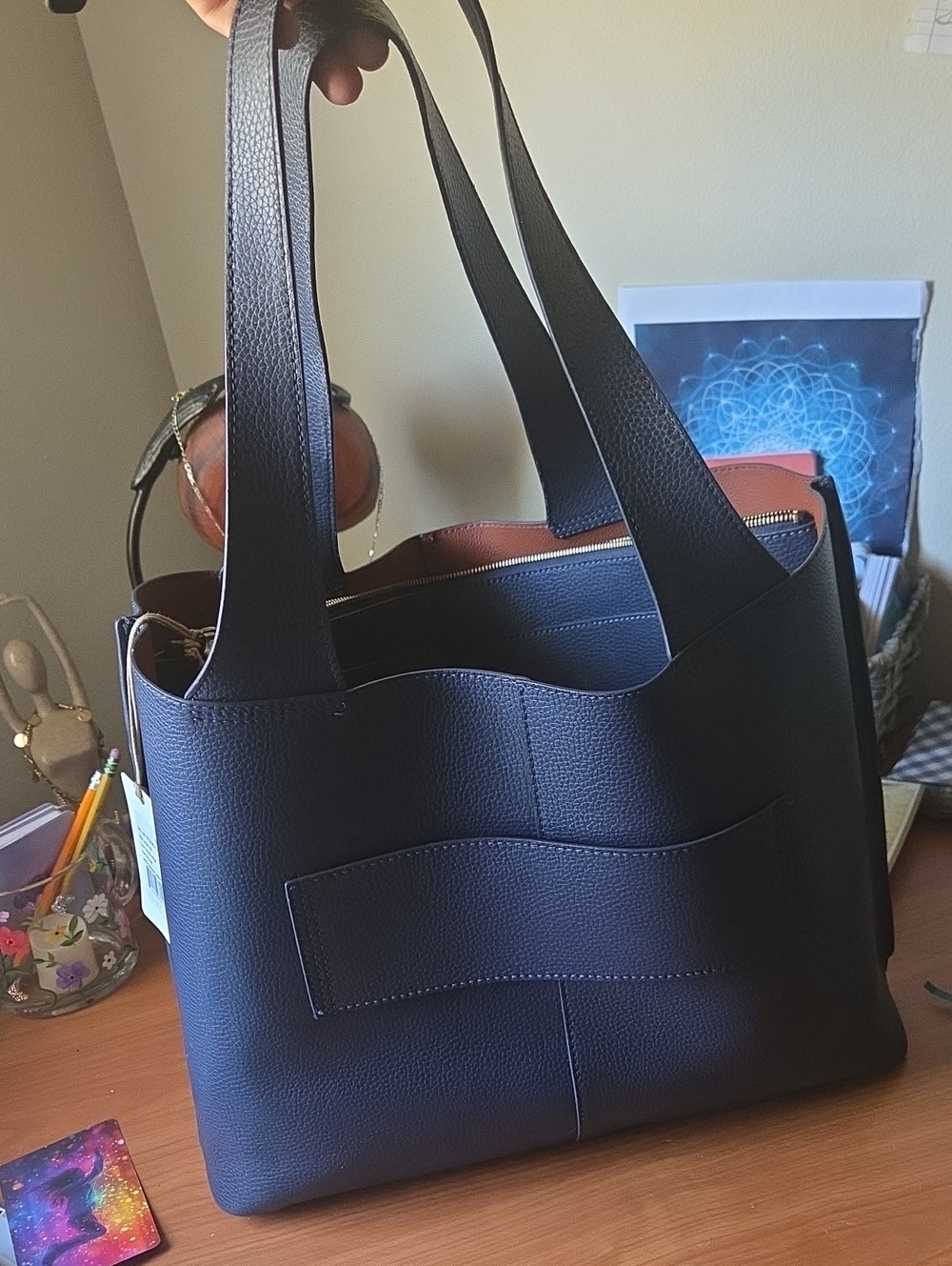 Classic Black Leather Tote Shoulder Bag